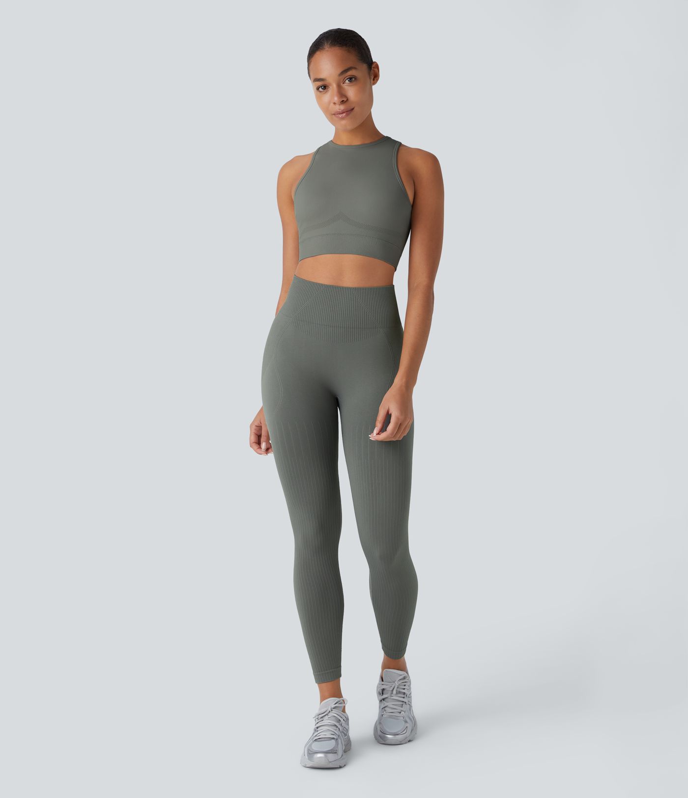 Leggings de entrenamiento acanalados con tiro alto suaves y sin costuras con control de abomen y push-up