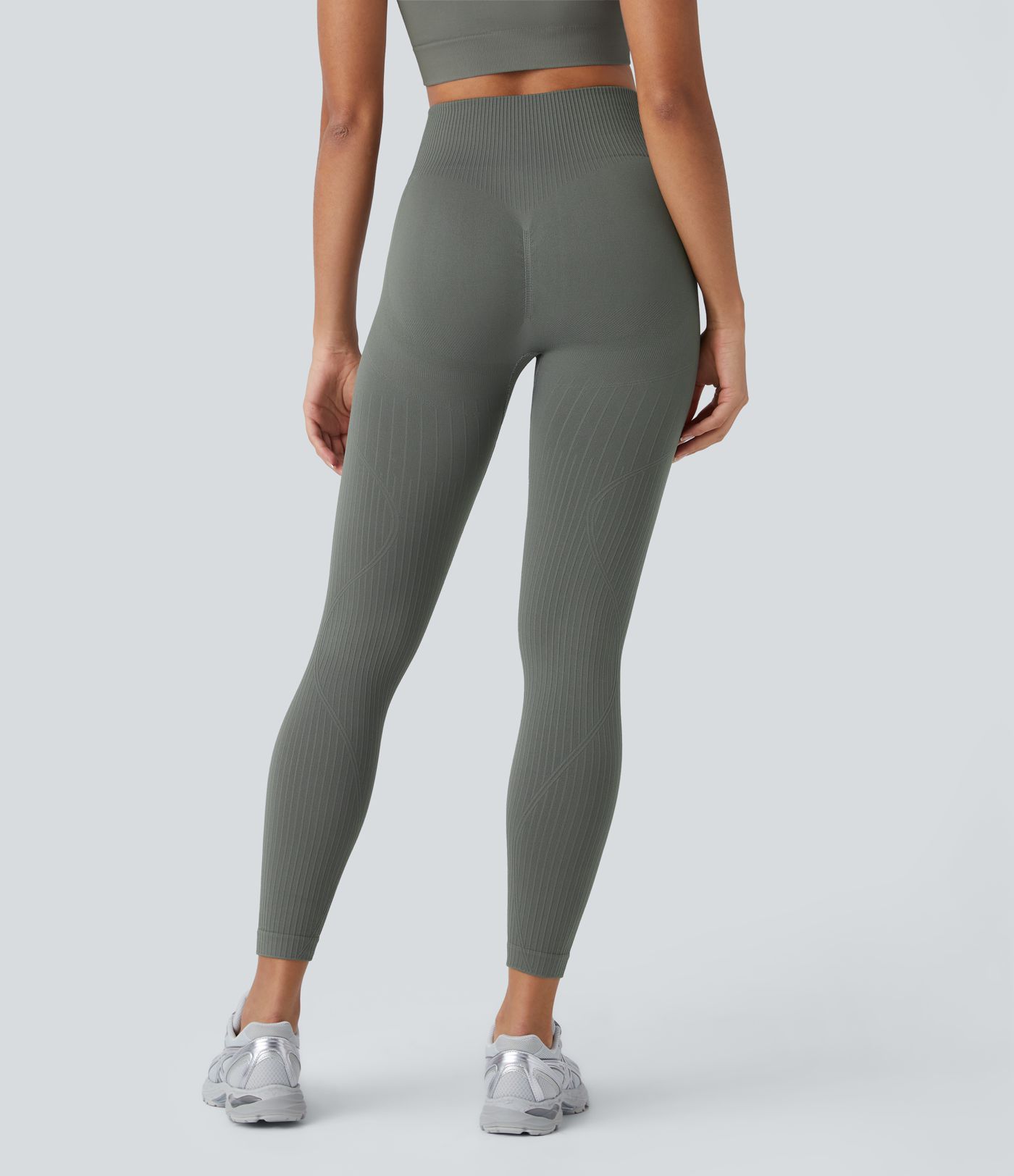 Leggings de entrenamiento acanalados con tiro alto suaves y sin costuras con control de abomen y push-up