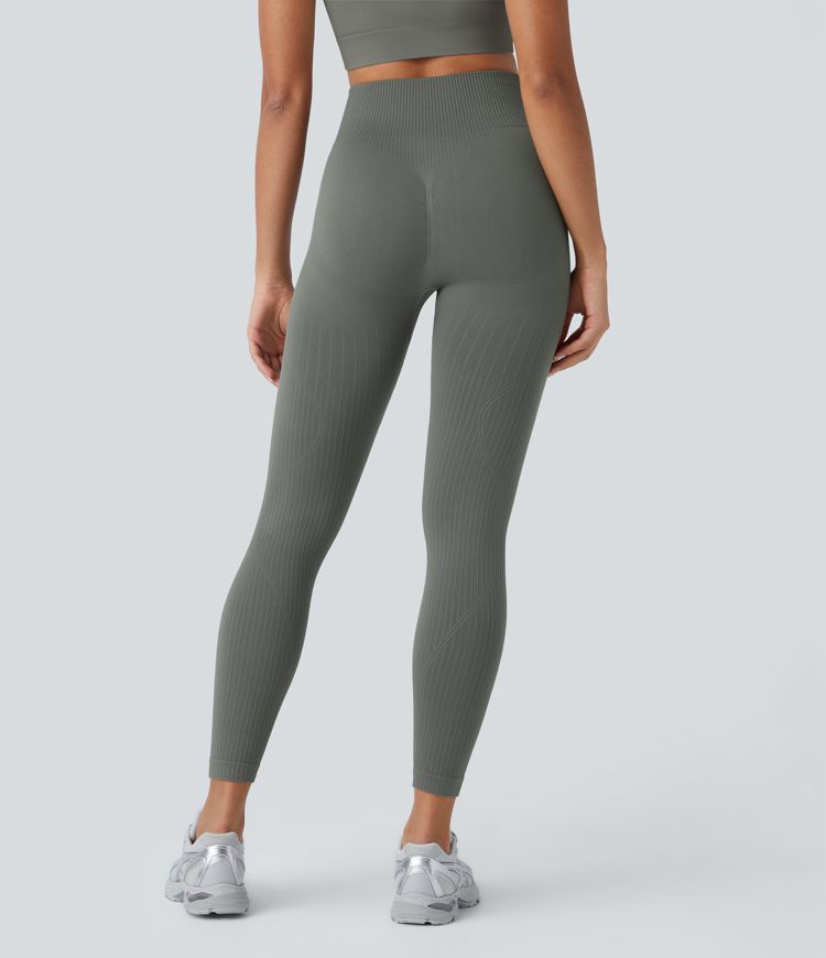 Leggings de entrenamiento acanalados con tiro alto suaves y sin costuras con control de abomen y push-up