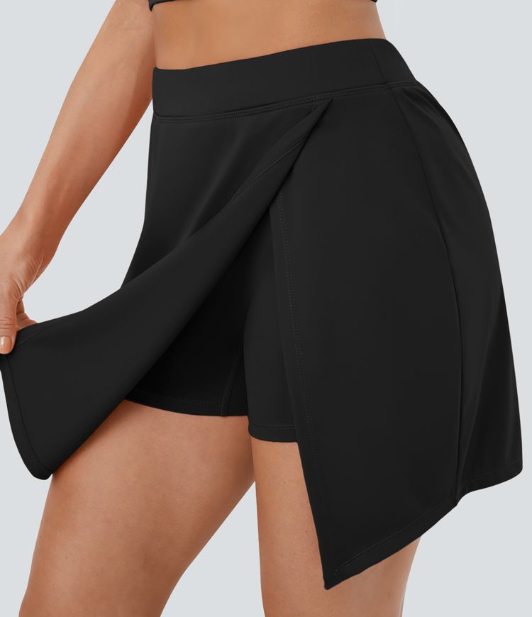 Softlyzero™ Airy Jupe Tennis Toucher Frais 2 en 1 avec Coupe Latérale et Poche Latérale - Pureté - UPF50+