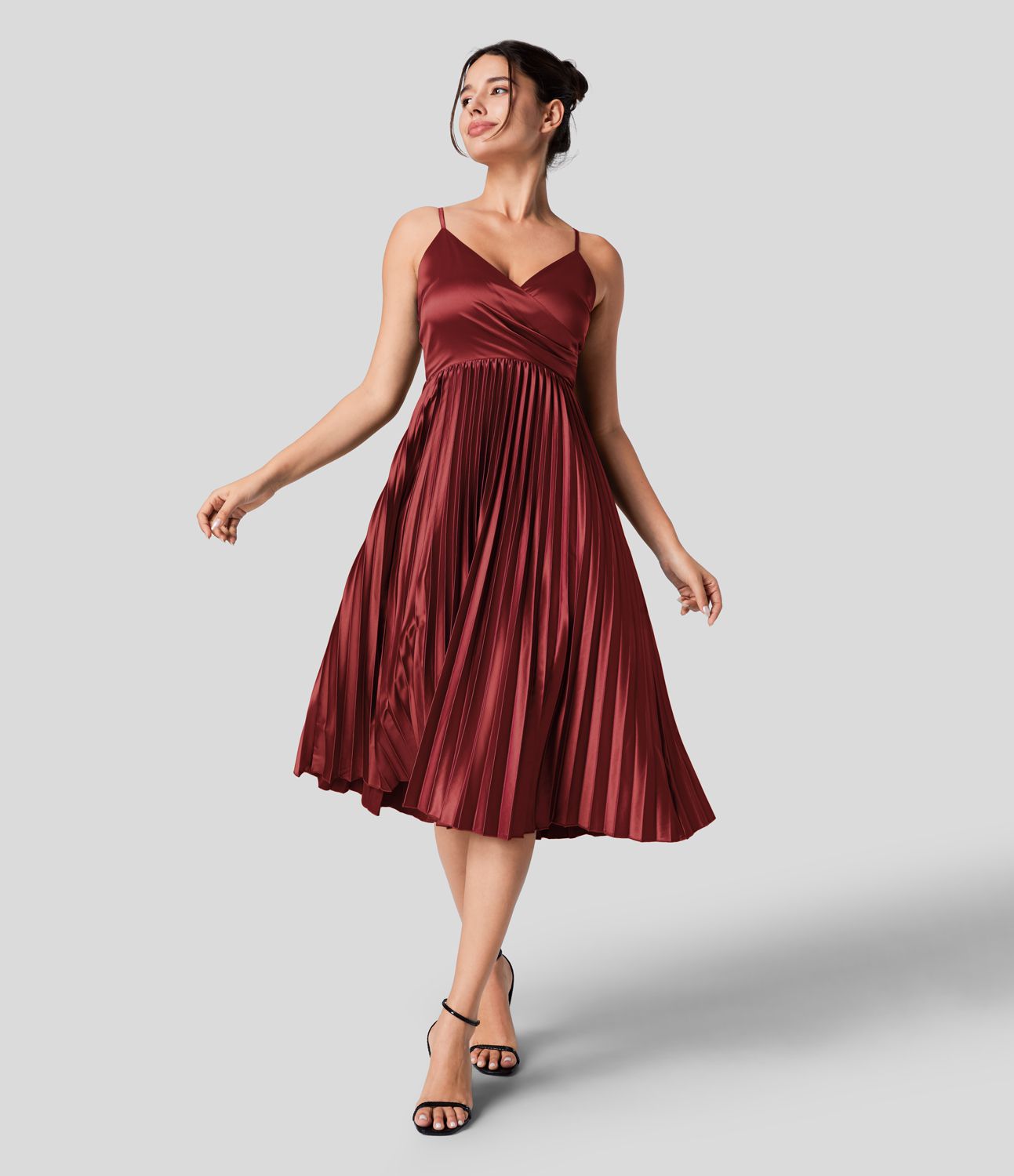 V-neck backless crisscross strap design ruched midi party dress