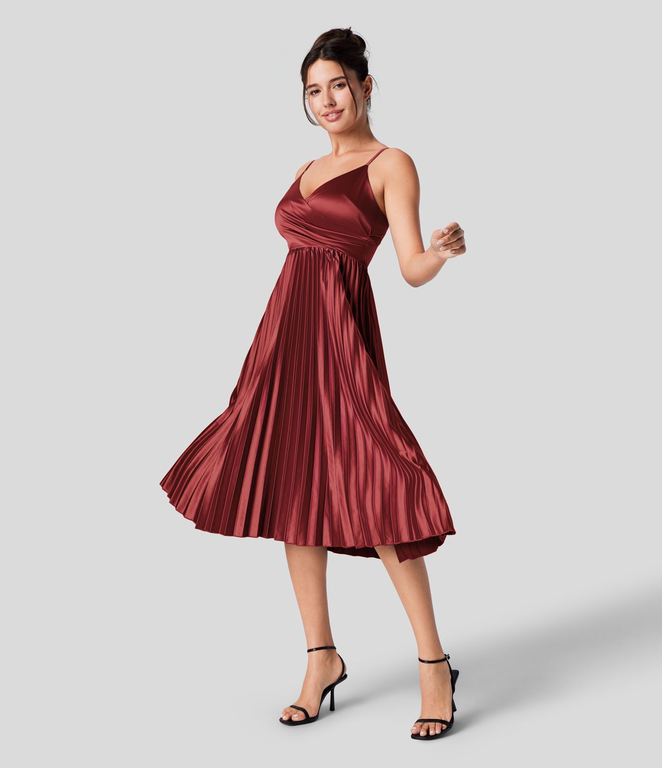 V-neck backless crisscross strap design ruched midi party dress