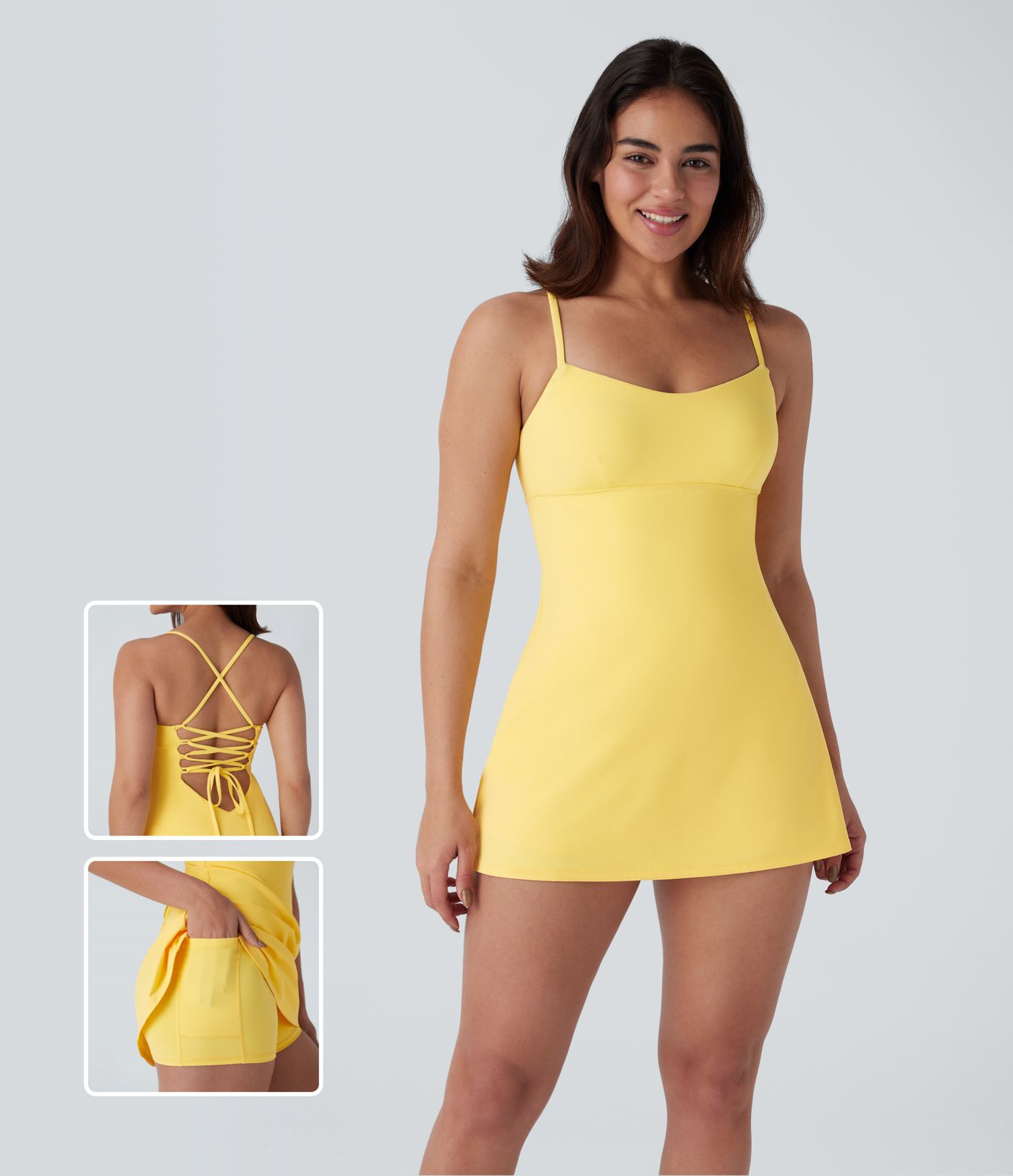 SoftlyZero™ Airy Lace Up 2-in-1 Pocket Mini InstantCool Dance Active Slip Dress SoftlyZero™ Airy Lace Up 2-in-1 Pocket Mini InstantCool Dance Active Slip Dress