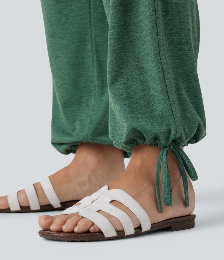 Pantalon de jogging décontracté à taille haute croisée avec poches latérales et cordon de serrage