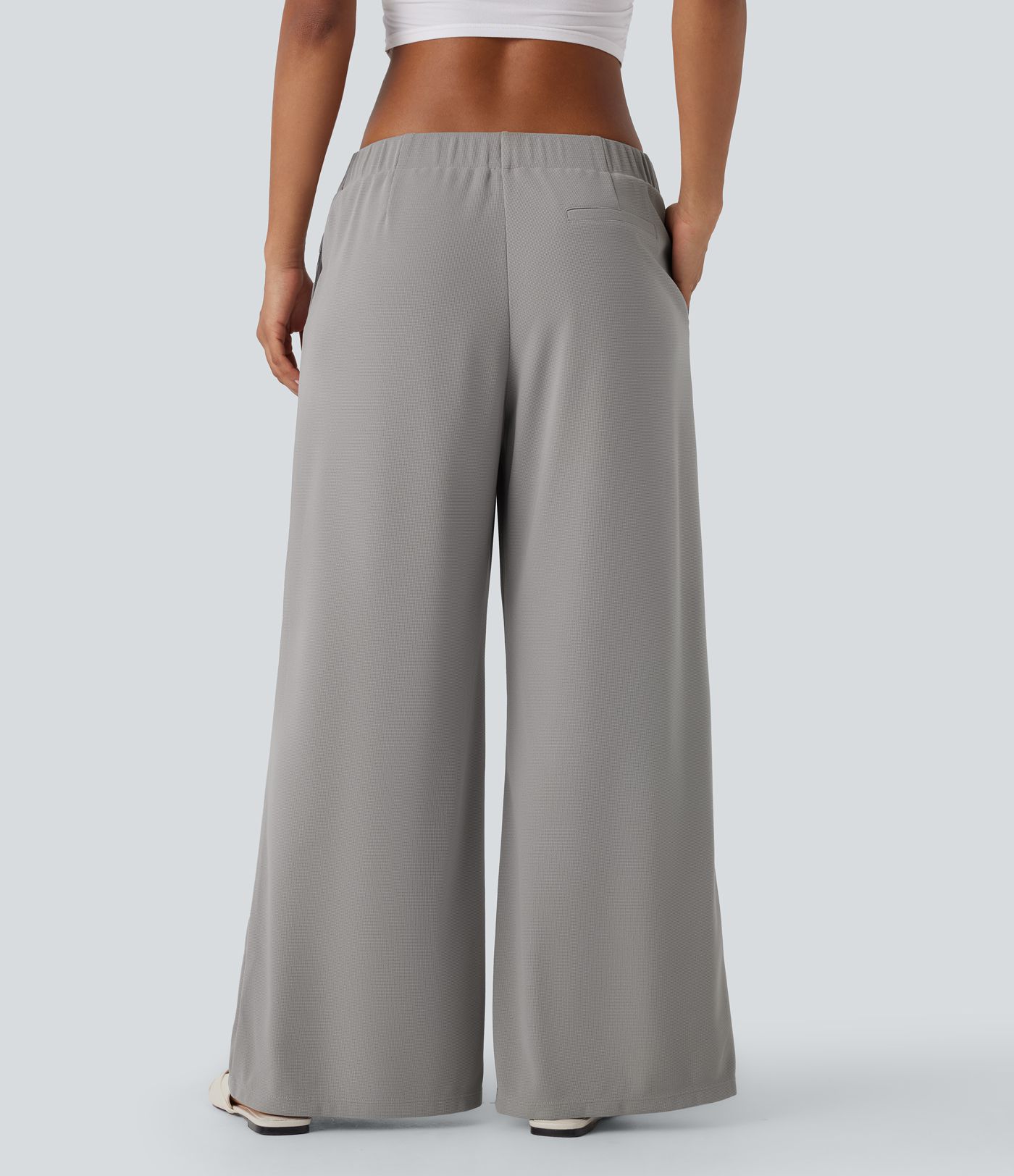 Low Rise Pocket Wide Leg Waffle Casual Pants