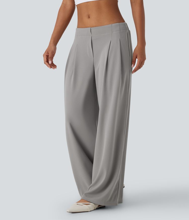 Low Rise Pocket Wide Leg Waffle Casual Pants