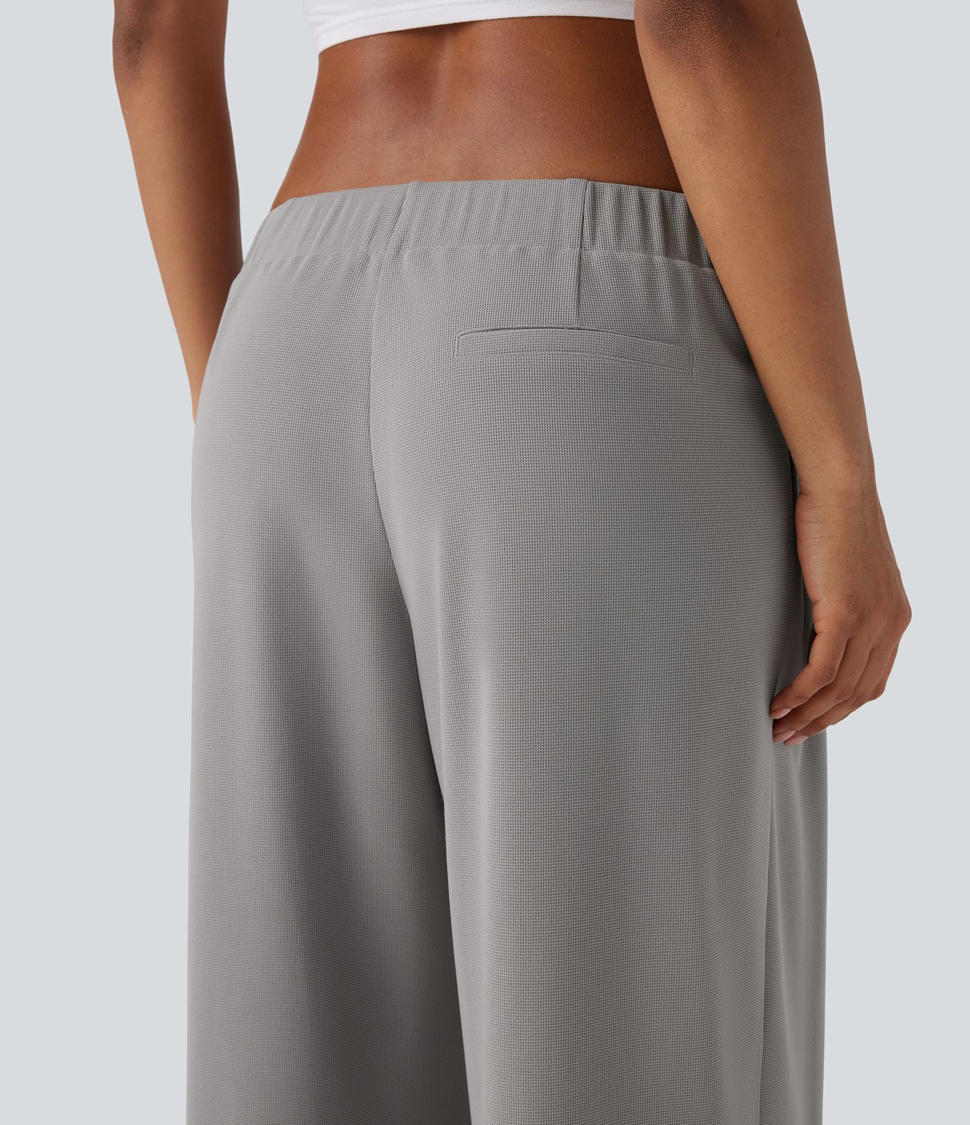 Low Rise Pocket Wide Leg Waffle Casual Pants
