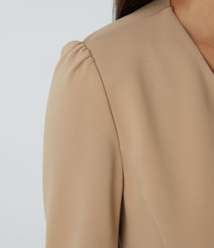 Chaqueta oficina ajustada botón decorativo manga larga cuello redondo