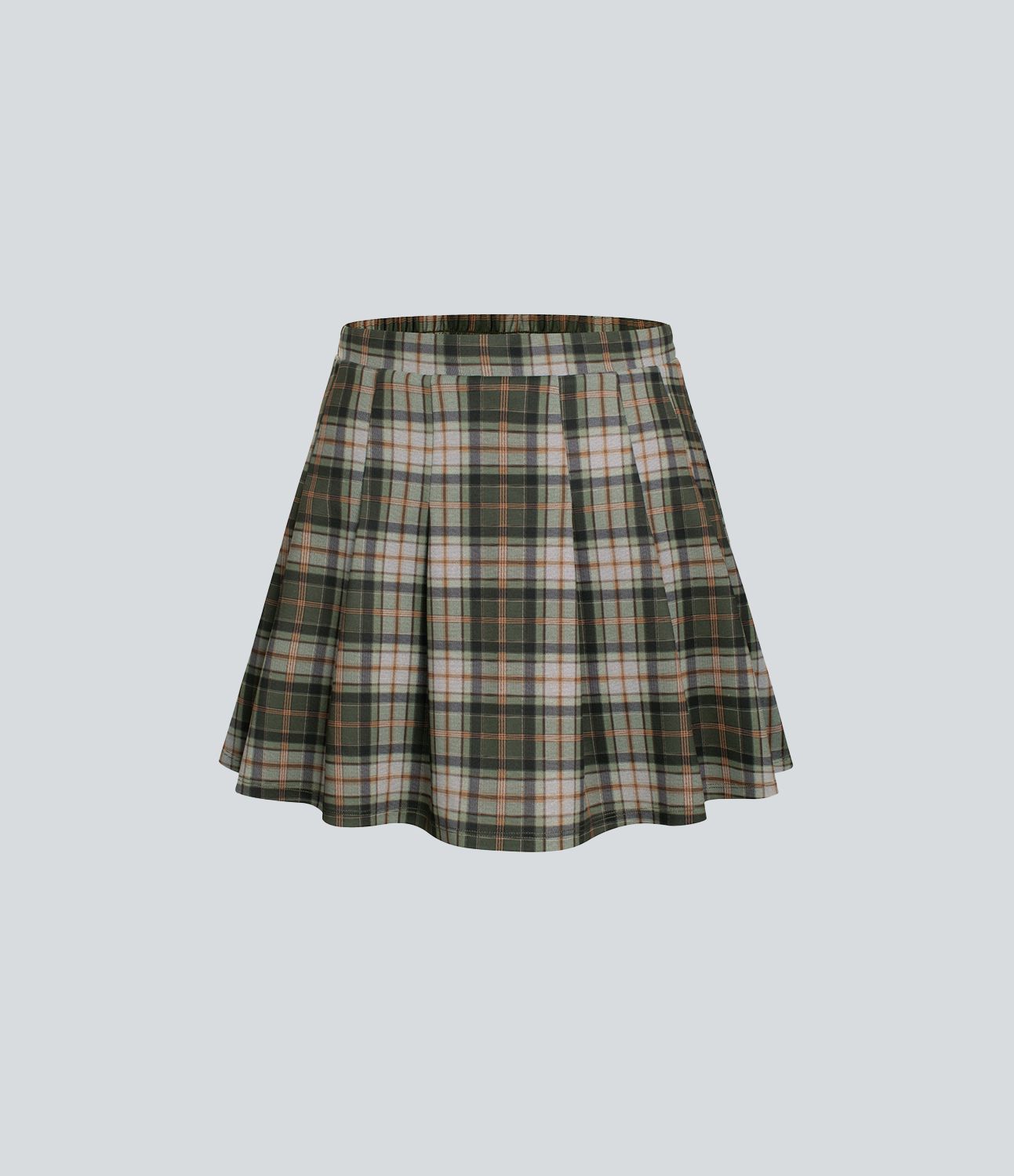 High Waisted 2-in-1 Pocket Plaid Pleated Mini Casual Skirt