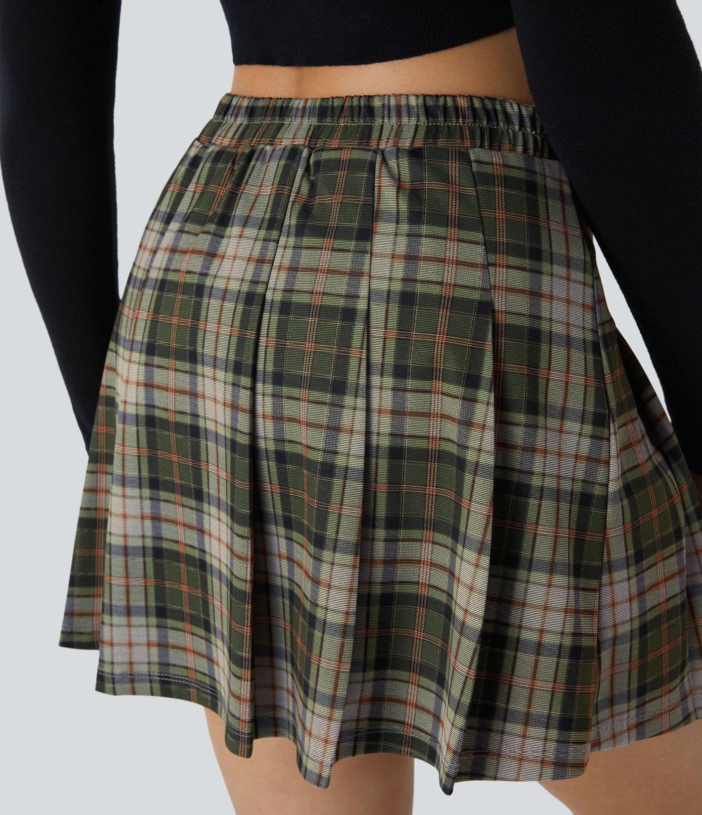 High Waisted 2-in-1 Pocket Plaid Pleated Mini Casual Skirt