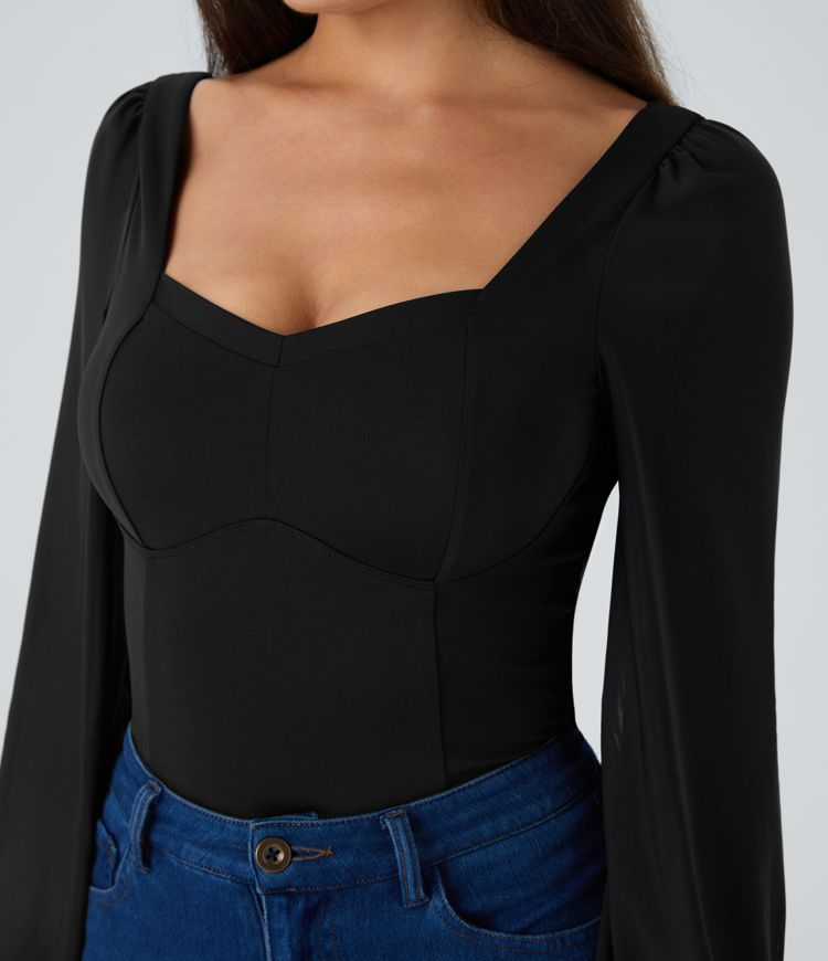 SoftlyZero™ Kevyt sydänkaula-aukko, kontrastiverkko, piispanhihat, viileä kosketus, rento body — UPF50+