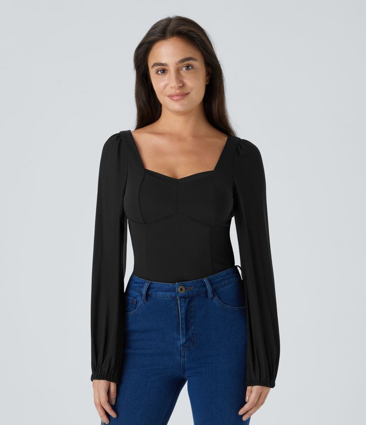 SoftlyZero™ Kevyt sydänkaula-aukko, kontrastiverkko, piispanhihat, viileä kosketus, rento body — UPF50+