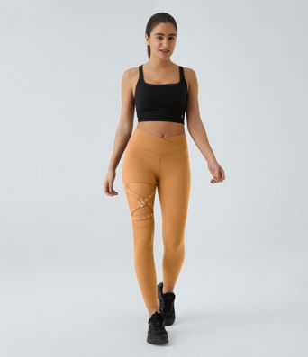 DayStretch High Waisted Crossover Contrast Mesh Decorative Buckle Yoga Leggings