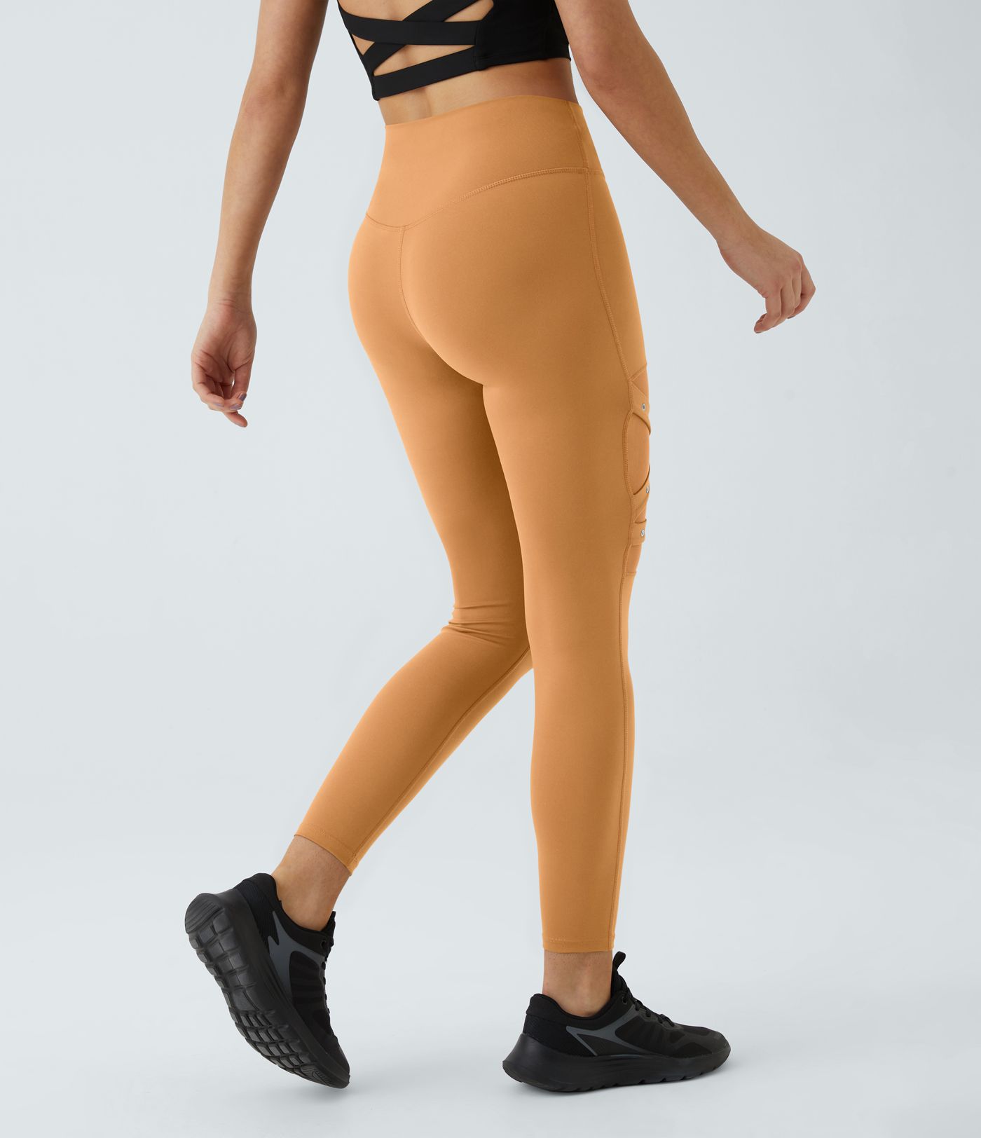 DayStretch High Waisted Crossover Contrast Mesh Decorative Buckle Yoga Leggings