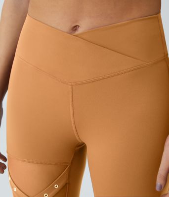 DayStretch High Waisted Crossover Contrast Mesh Decorative Buckle Yoga Leggings