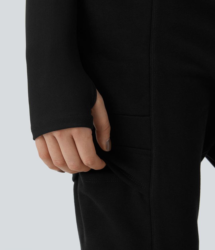 Pantalon de jogging cargo décontracté en polaire avec taille haute, poche rabattable et poche latérale