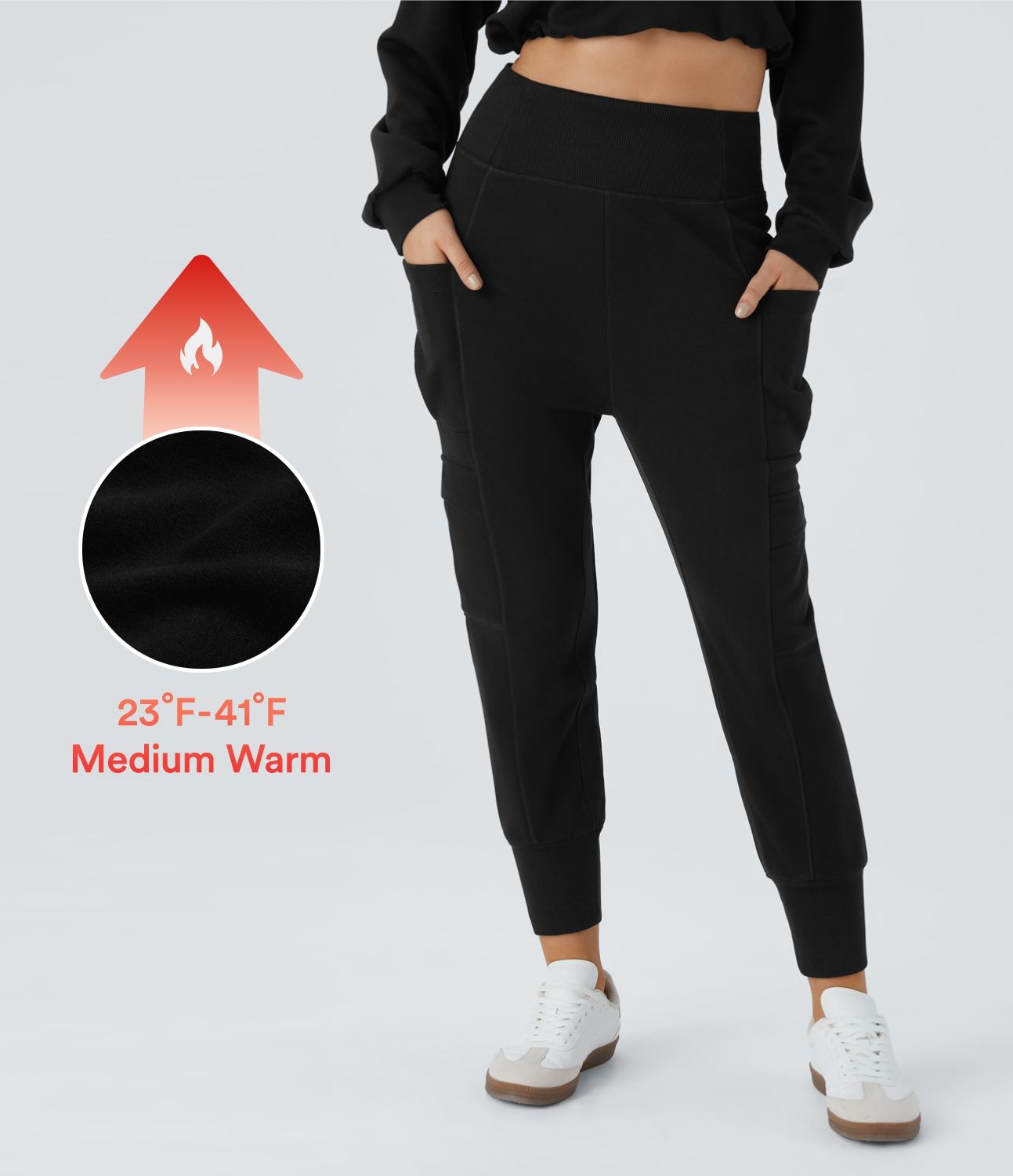 Pantalon de jogging cargo décontracté en polaire avec taille haute, poche rabattable et poche latérale