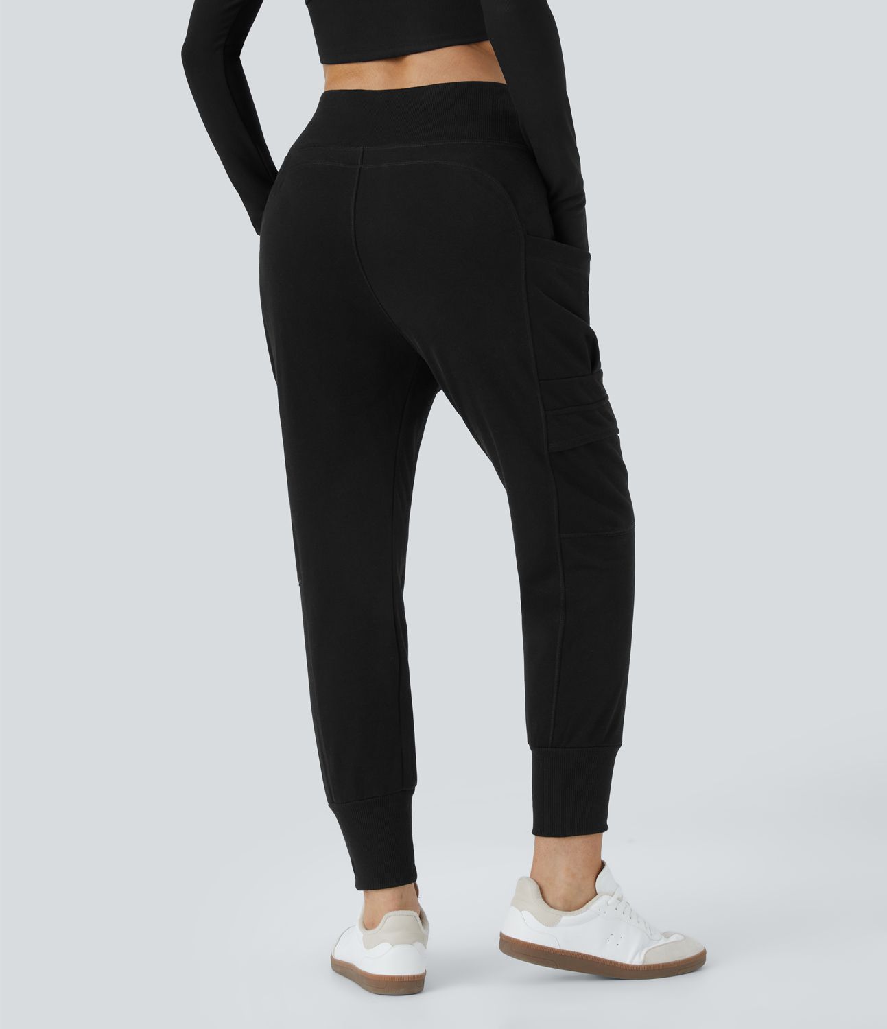Pantalon de jogging cargo décontracté en polaire avec taille haute, poche rabattable et poche latérale