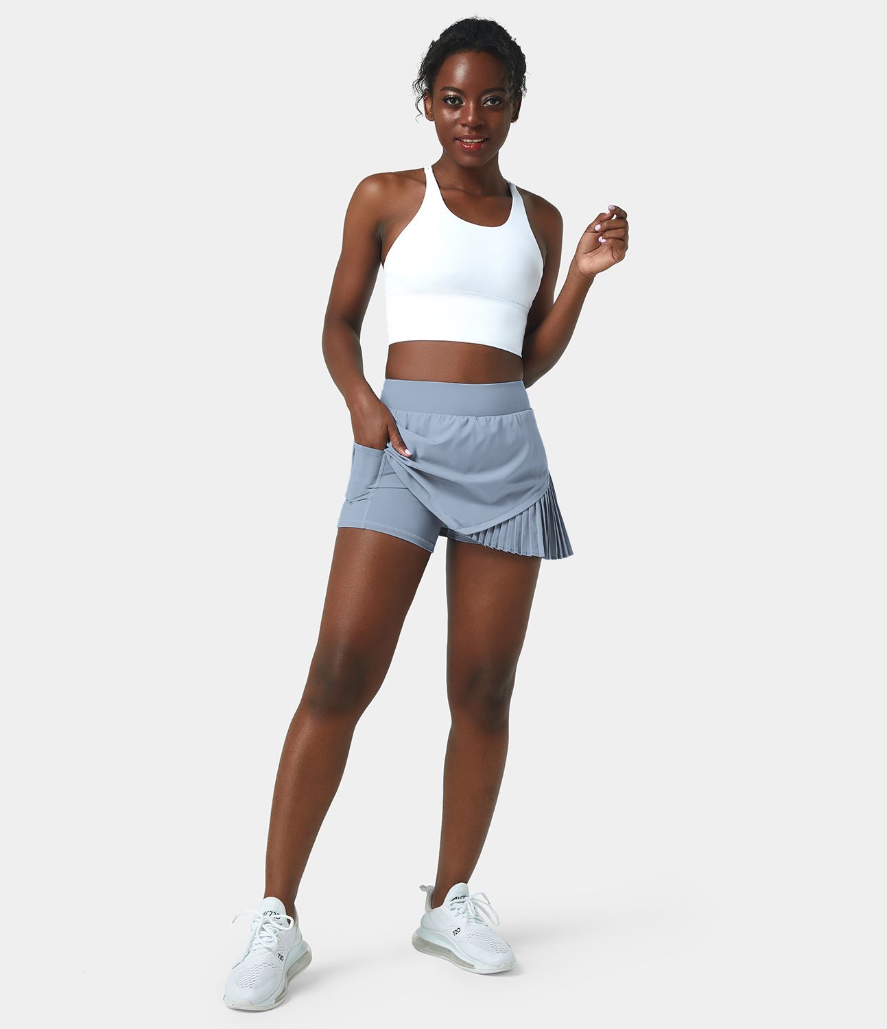 毎日使える2イン1プリーツパッチワークテニススカート - キネティック