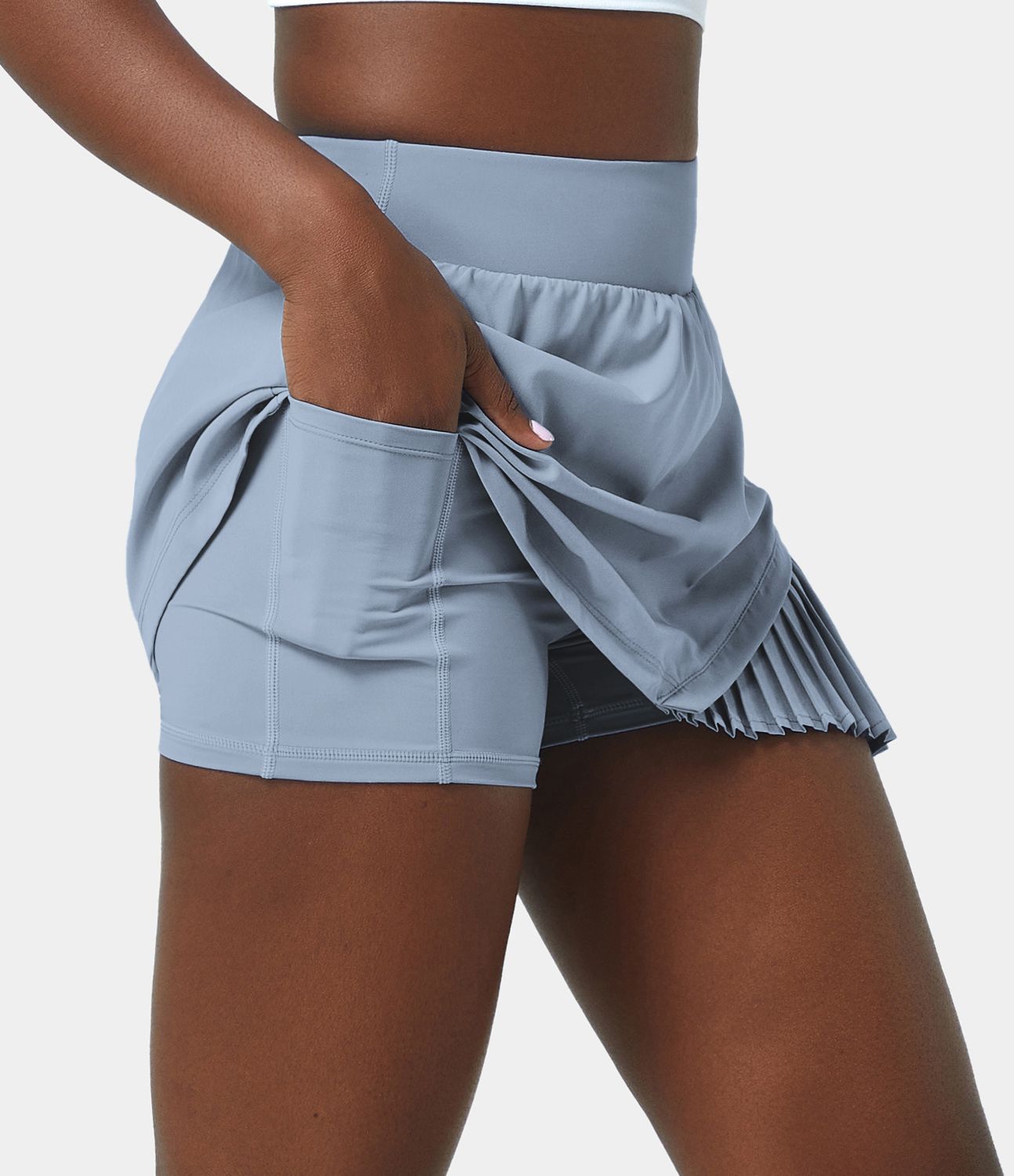 毎日使える2イン1プリーツパッチワークテニススカート - キネティック