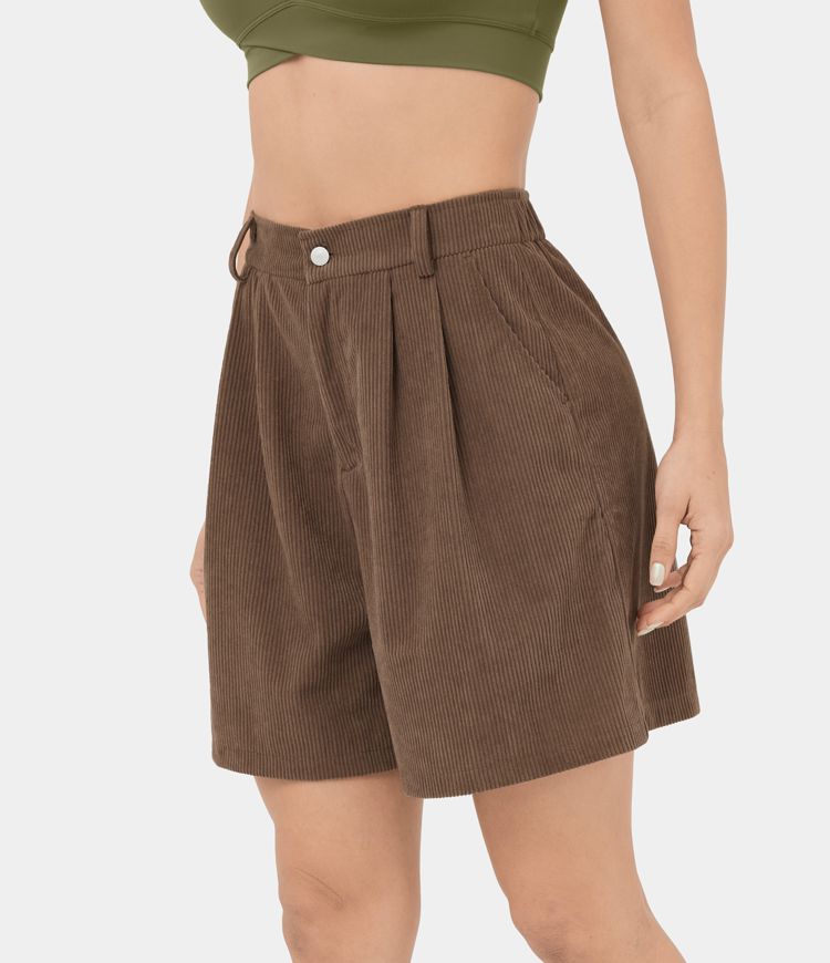 Pantalones cortos casuales de pana con bolsillo lateral con cremallera