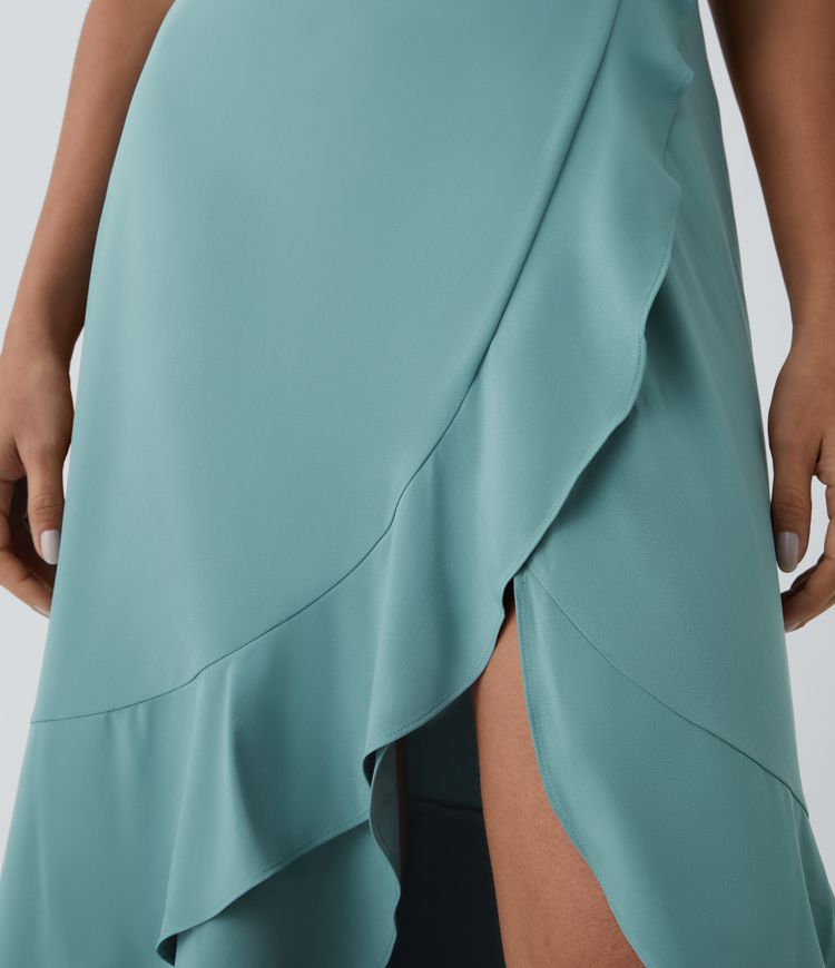 Breezeful™ Backless Criss Cross Lace-Up Side Zipper Ruffle Split Hem Maxi Quick-Dry Casual Dress