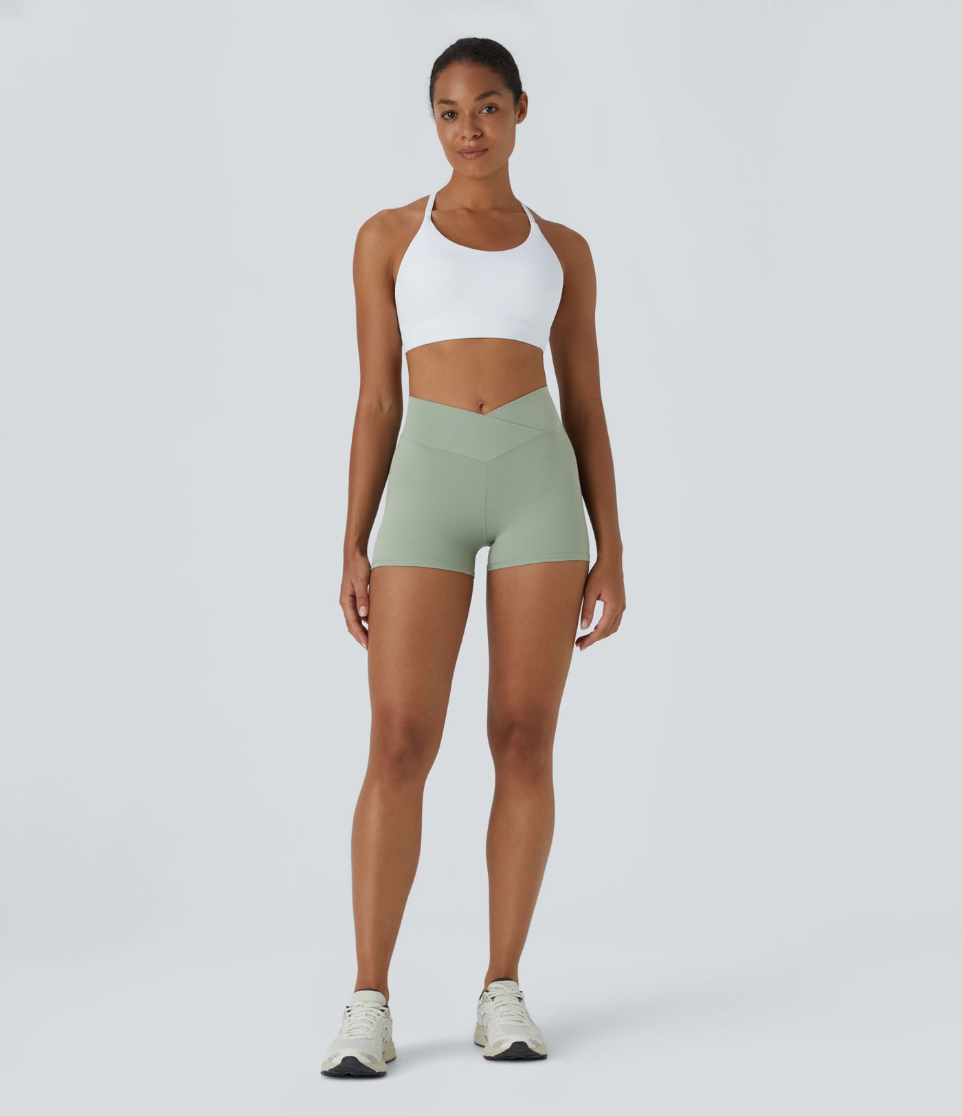 SoftlyZero™ High Waisted Crossover Plain Yoga Biker Shorts 3''-UPF50+