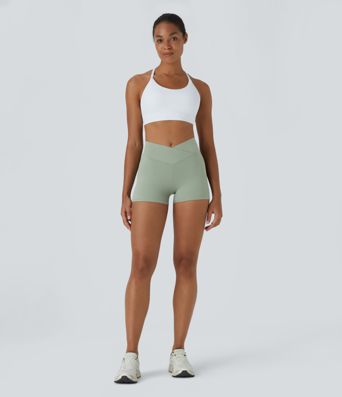 SoftlyZero™ High Waisted Crossover Plain Yoga Biker Shorts 3''-UPF50+