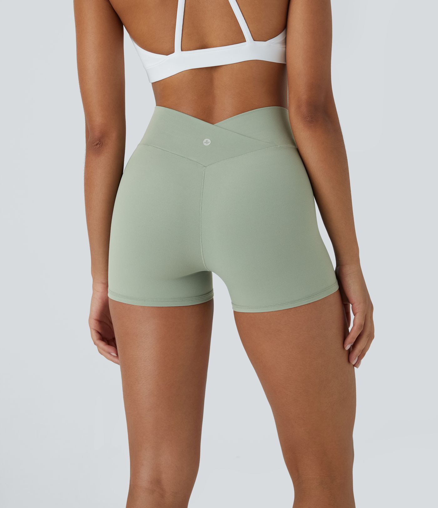 SoftlyZero™ High Waisted Crossover Plain Yoga Biker Shorts 3''-UPF50+
