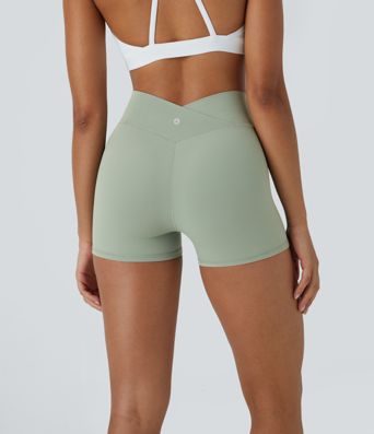 SoftlyZero™ High Waisted Crossover Plain Yoga Biker Shorts 3''-UPF50+