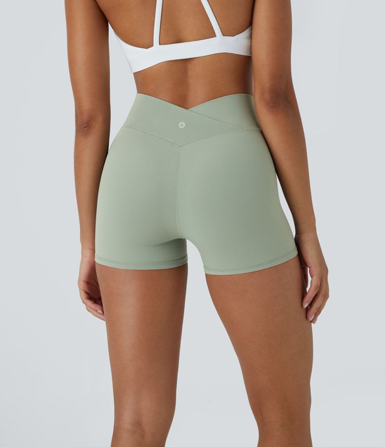 SoftlyZero™ High Waisted Crossover Plain Yoga Biker Shorts 3''-UPF50+