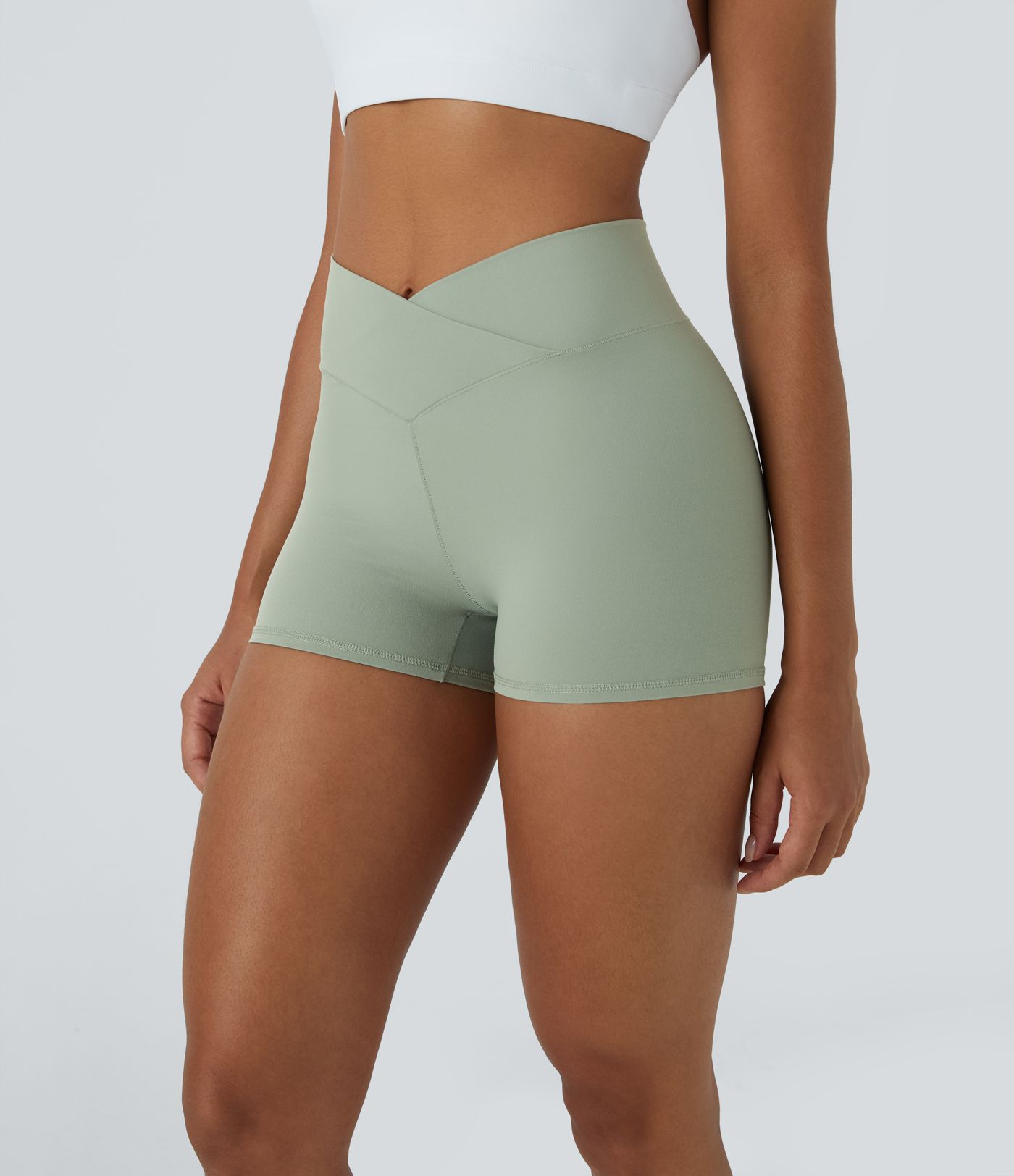 SoftlyZero™ High Waisted Crossover Plain Yoga Biker Shorts 3''-UPF50+