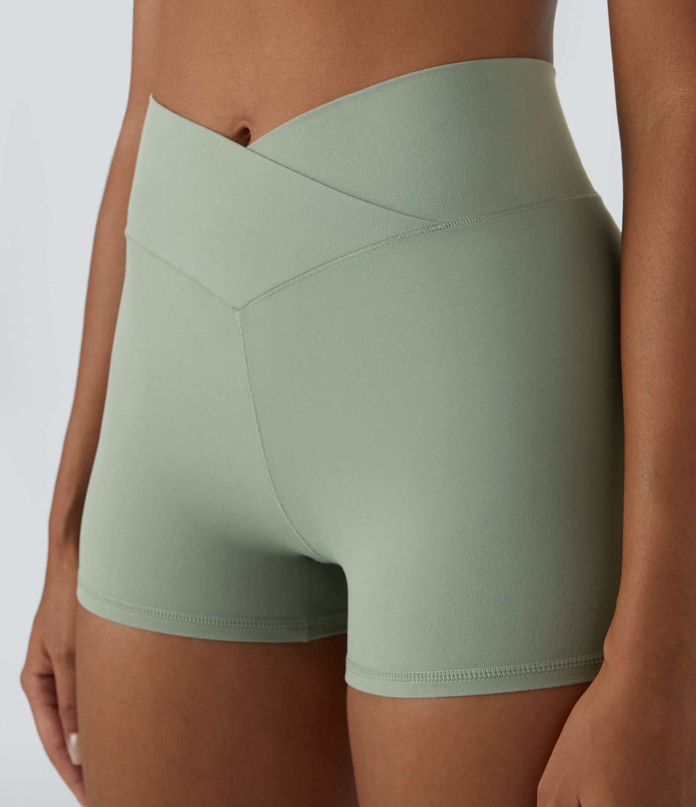 SoftlyZero™ High Waisted Crossover Plain Yoga Biker Shorts 3''-UPF50+