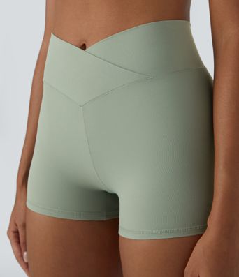 SoftlyZero™ High Waisted Crossover Plain Yoga Biker Shorts 3''-UPF50+