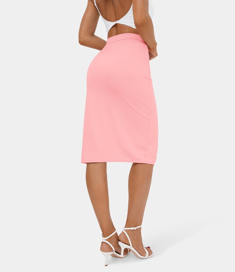 Women’s Ruched Split Hem Bodycon Midi Casual Skirt HALARA