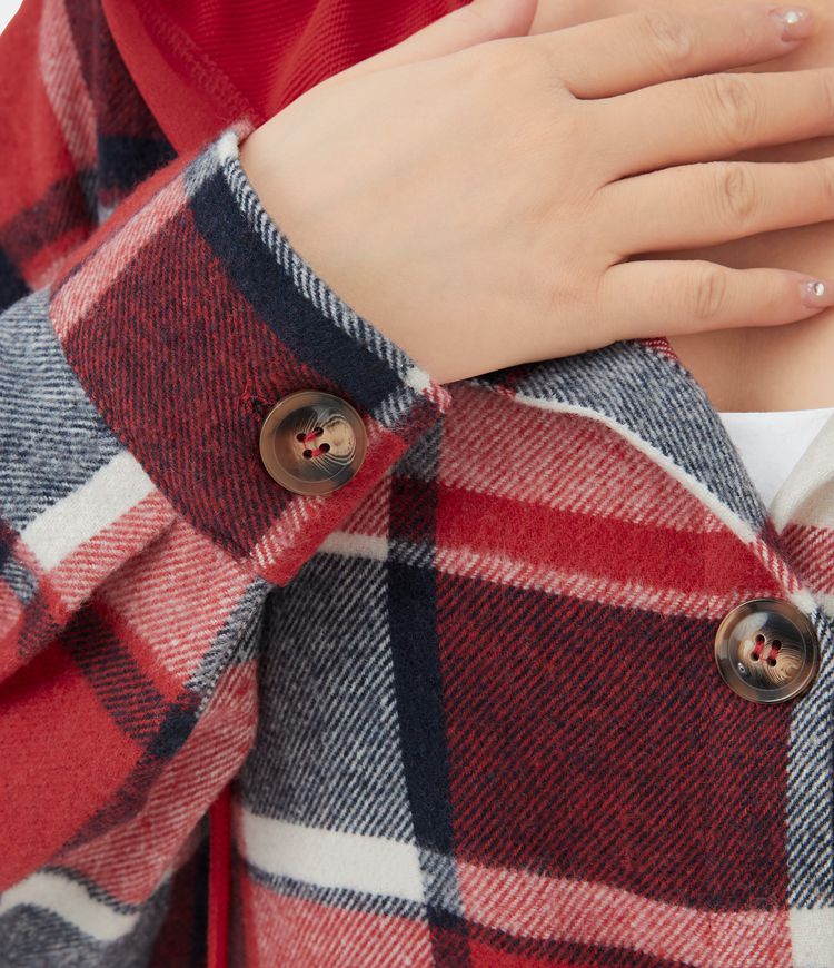 Chaqueta polar a cuadros con capucha y bolsillos