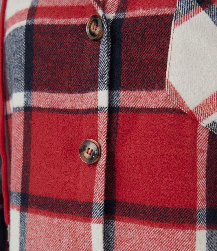 Chaqueta polar a cuadros con capucha y bolsillos