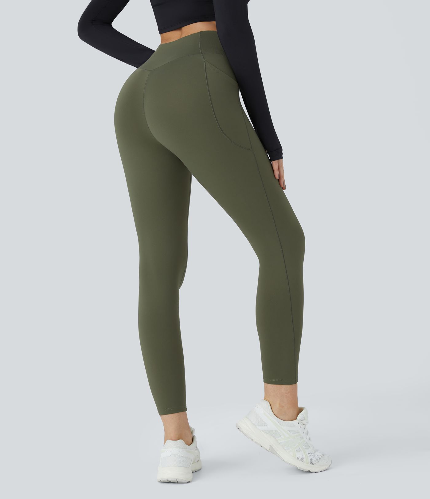 Leggings de yoga Softlyzero™ con bolsillos laterales cruzados de tiro alto con felpa térmica 