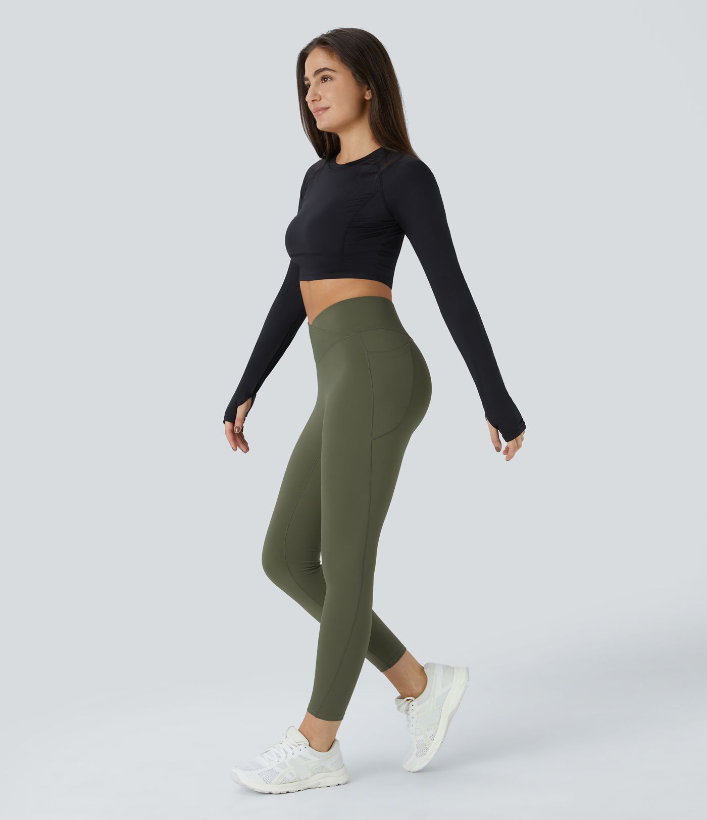 Leggings de yoga Softlyzero™ con bolsillos laterales cruzados de tiro alto con felpa térmica 