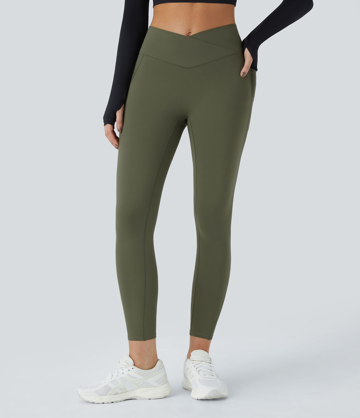 Leggings de yoga Softlyzero™ con bolsillos laterales cruzados de tiro alto con felpa térmica 