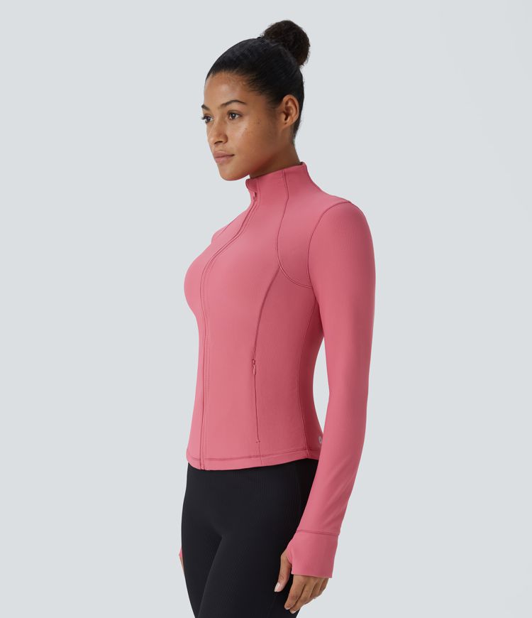 Patitoff® Flow Pet Hair Resistant Cropped Casual Jacket with Stand Collar, Zipper Side Pockets and Thumbholes