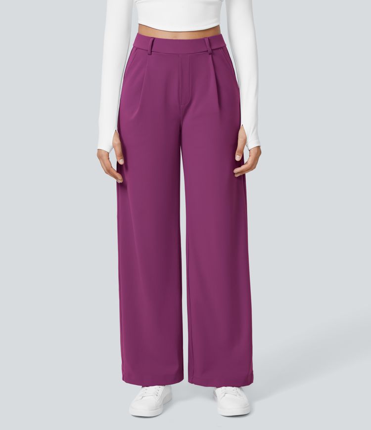  High Waisted Side Pocket Straight Leg Work Pants