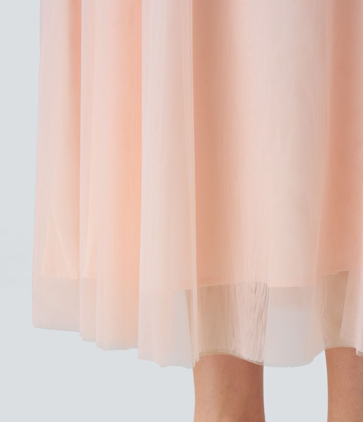 Fließender, ausgestellter Midi Tüllrock mit hohem Bund und Kontrastnetz, Sommerrock