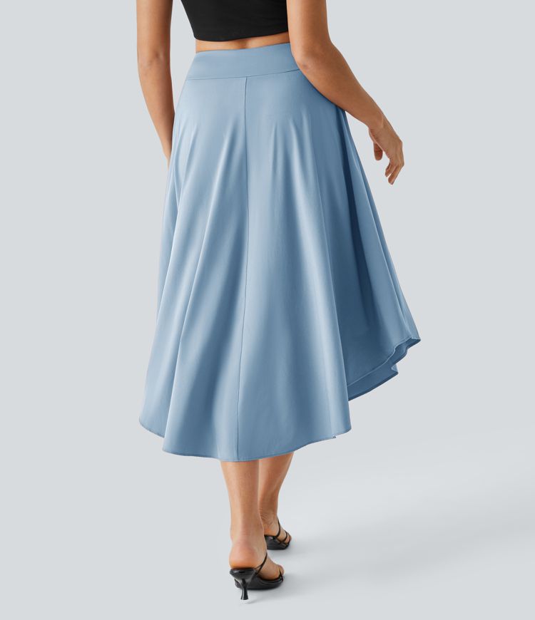 Breezeful™ High Waisted Tie Side Split 2-in-1 Curved Hem Flowy Flare Quick Dry Midi Casual Skirt