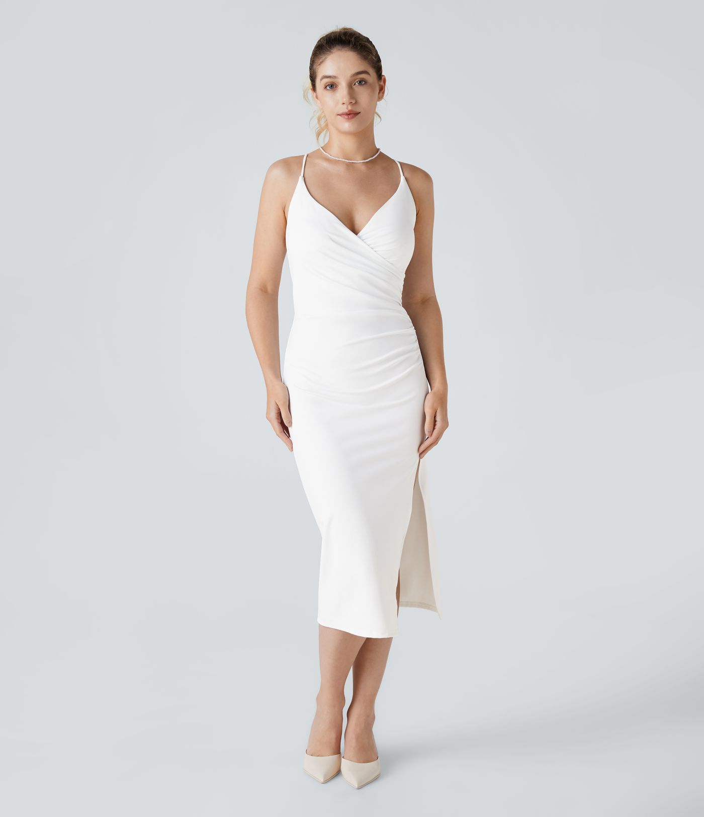 SoftlyZero™ Airy Crossover Ruched Lace Up Bodycon Cool Touch Dress-UPF50+