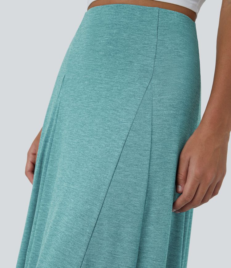 High Waisted Side Zipper Maxi Casual Flare Skirt