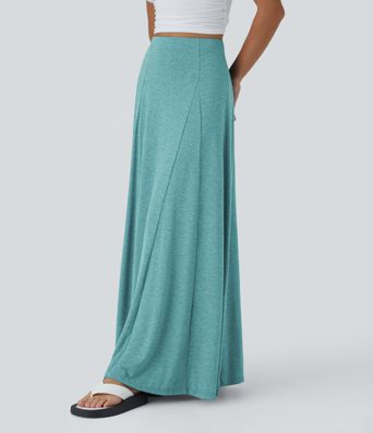 High Waisted Side Zipper Maxi Casual Flare Skirt