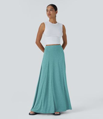 High Waisted Side Zipper Maxi Casual Flare Skirt