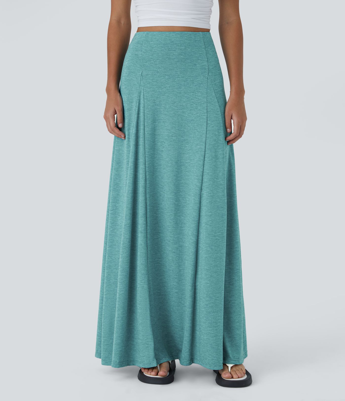 High Waisted Side Zipper Maxi Casual Flare Skirt