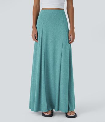 High Waisted Side Zipper Maxi Casual Flare Skirt